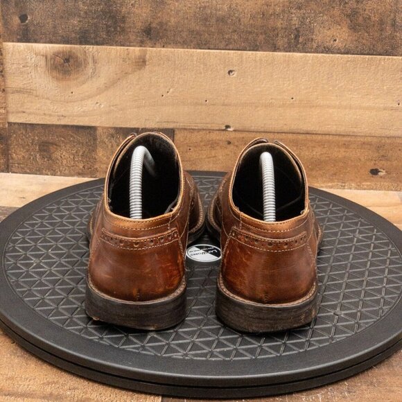 JOHNSTON & MURPHY MENS DRESS SHOES BROWN LEATHER WINGTIPS SQUARE TOE SIZE 9M - Picture 7 of 9